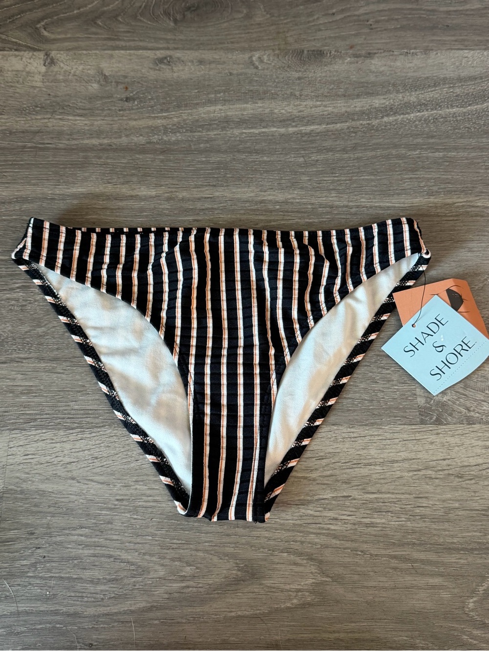 Shade & Shore Striped Bikini Bottoms - Black & Peach Stripes- Small NWT